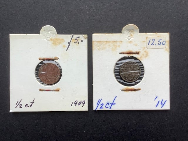 Wilhelmina lotje 1/2 cent 7 stuks.