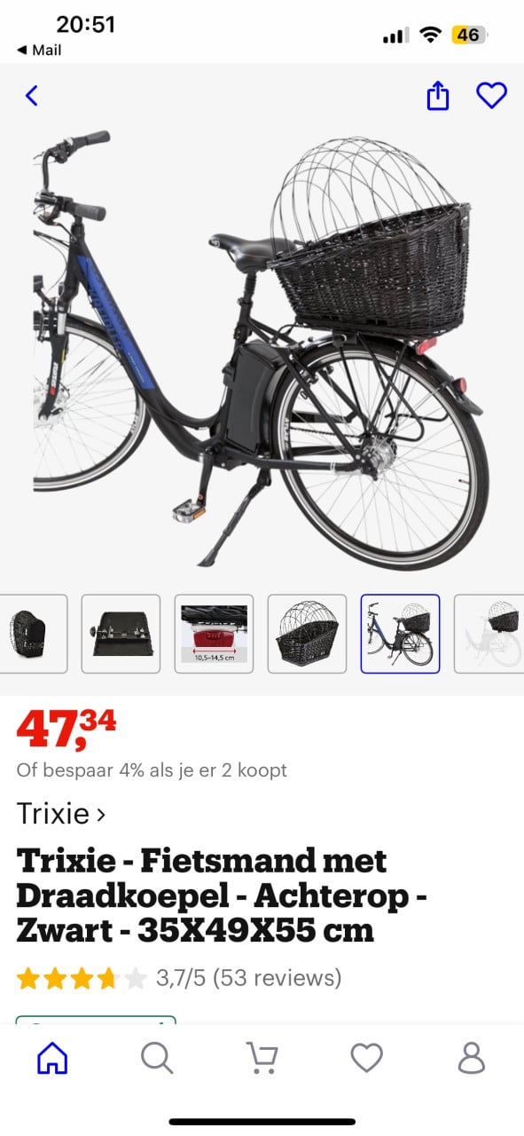 Fietsmand voor hondje