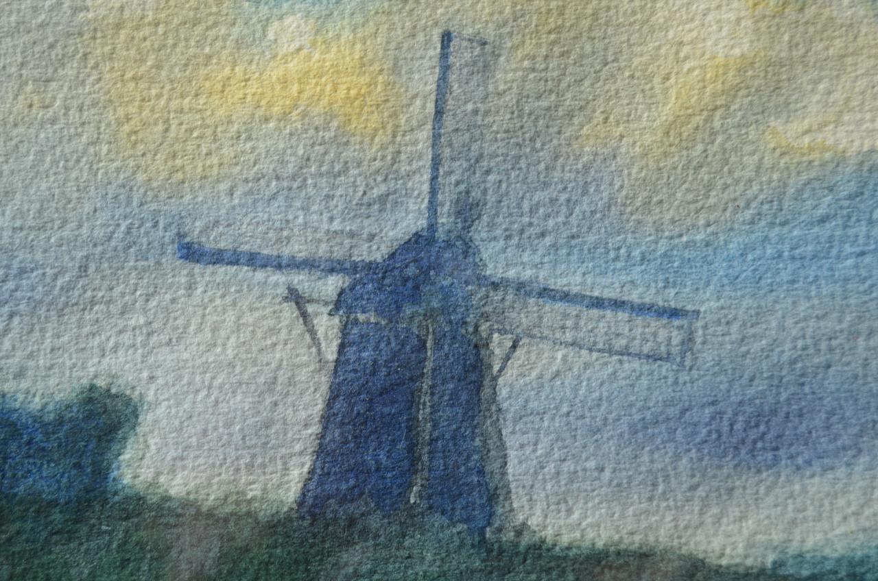 Aquarel Ton van Steenbergen Molen, gesigneerd