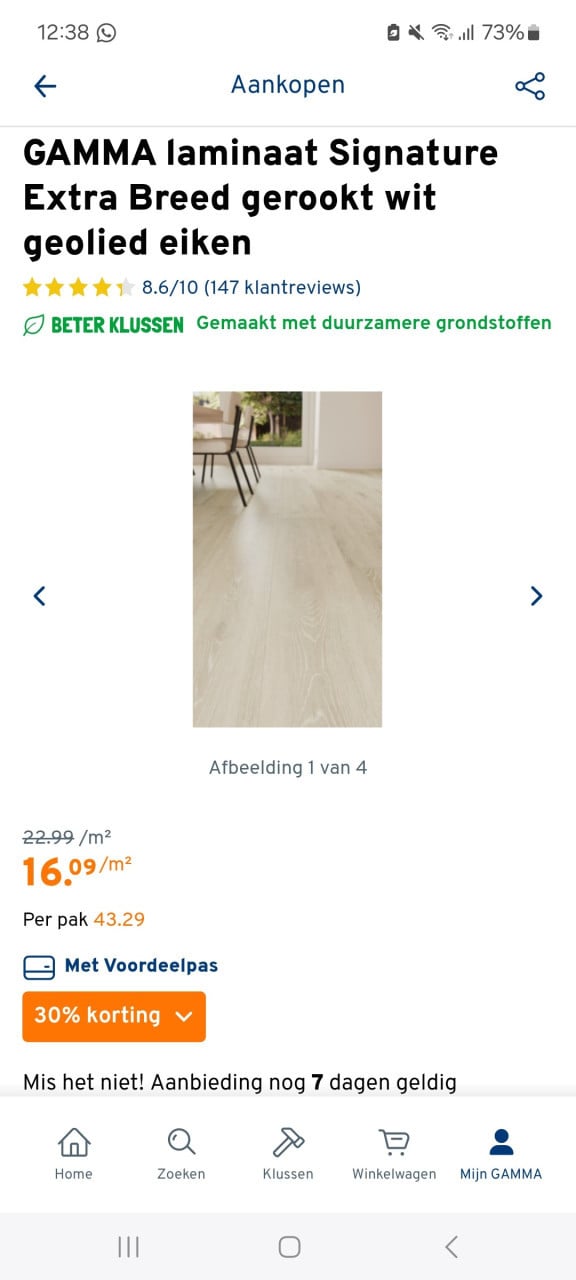 50m2 Laminaat - GAMMA Signature Extra Breed gerookt wit geolied eiken