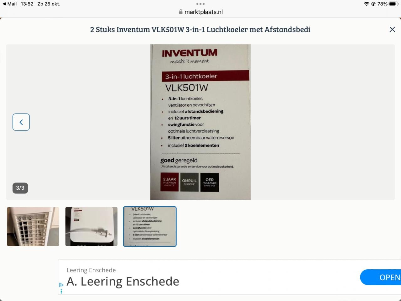 2 Inventum VLK501W 3 in 1 luchtkoeler