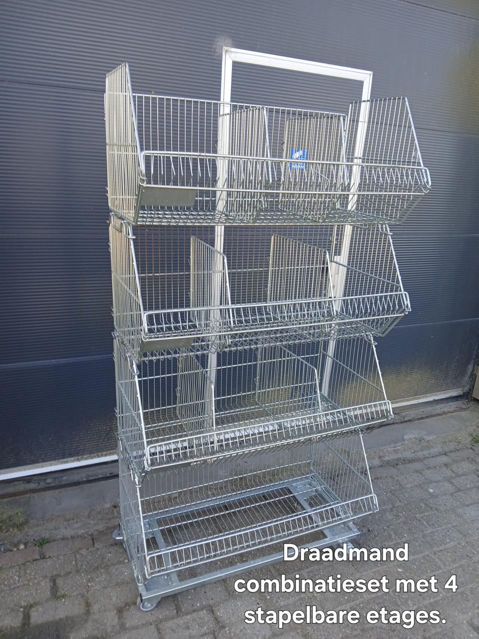 Draadmand, stelling, vakkenkast, winkeldisplay winkel, magazijn of garage.