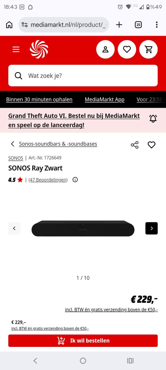 Sonos Ray nieuwe in de doos