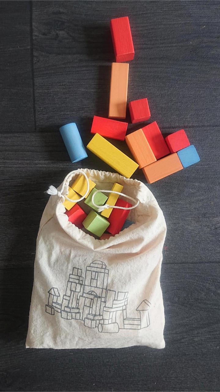 Houten blokken set in tasje 46-delig
