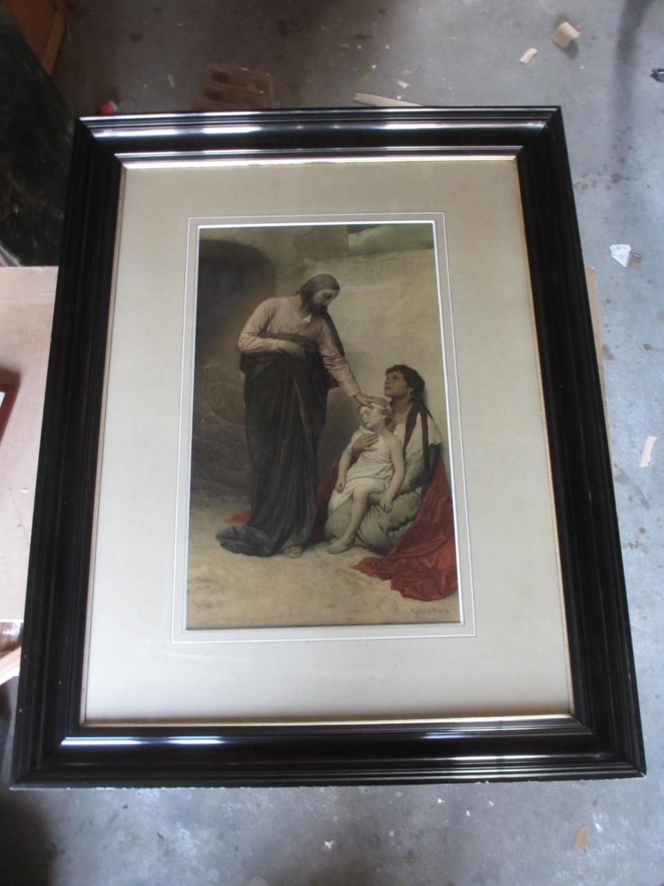 Schilderij met prachtig zwart gelakte oude lijst (groot)