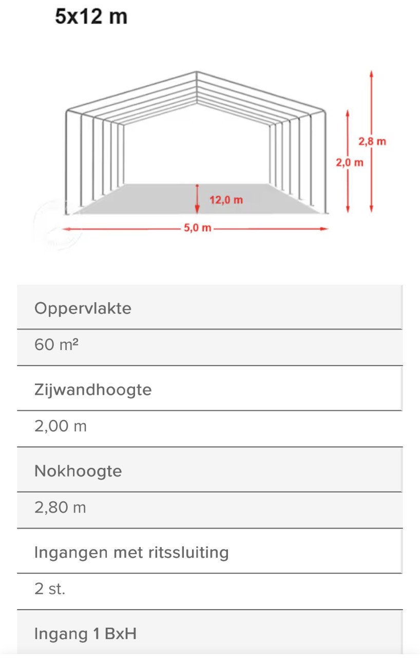 Te huur: Partytent 5x12 (PVC) + 3 biertafelsets