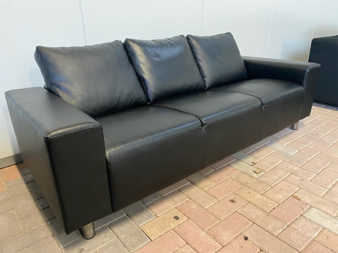 GRATIS LEVERING HEEL NL Mooie Zwart Leer 3-zitsbank