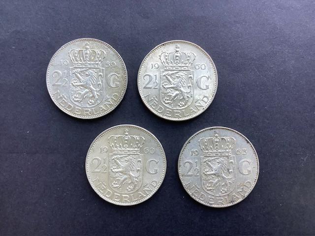 Juliana 2 ½ gulden zilver , 4 stuks.