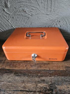 Vintage Brabantia Geldkistje Oranje met Sleutel, nette staat