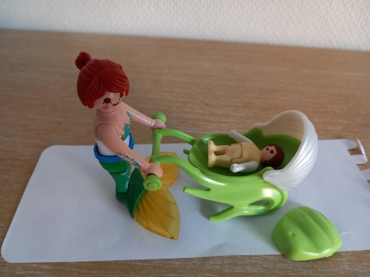 Playmobil zeemeermin met baby in wagen