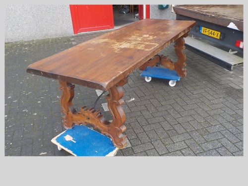 Geheel mooie kwaliteit massieve eettafel 220 x 80 cm met mooi onderstel