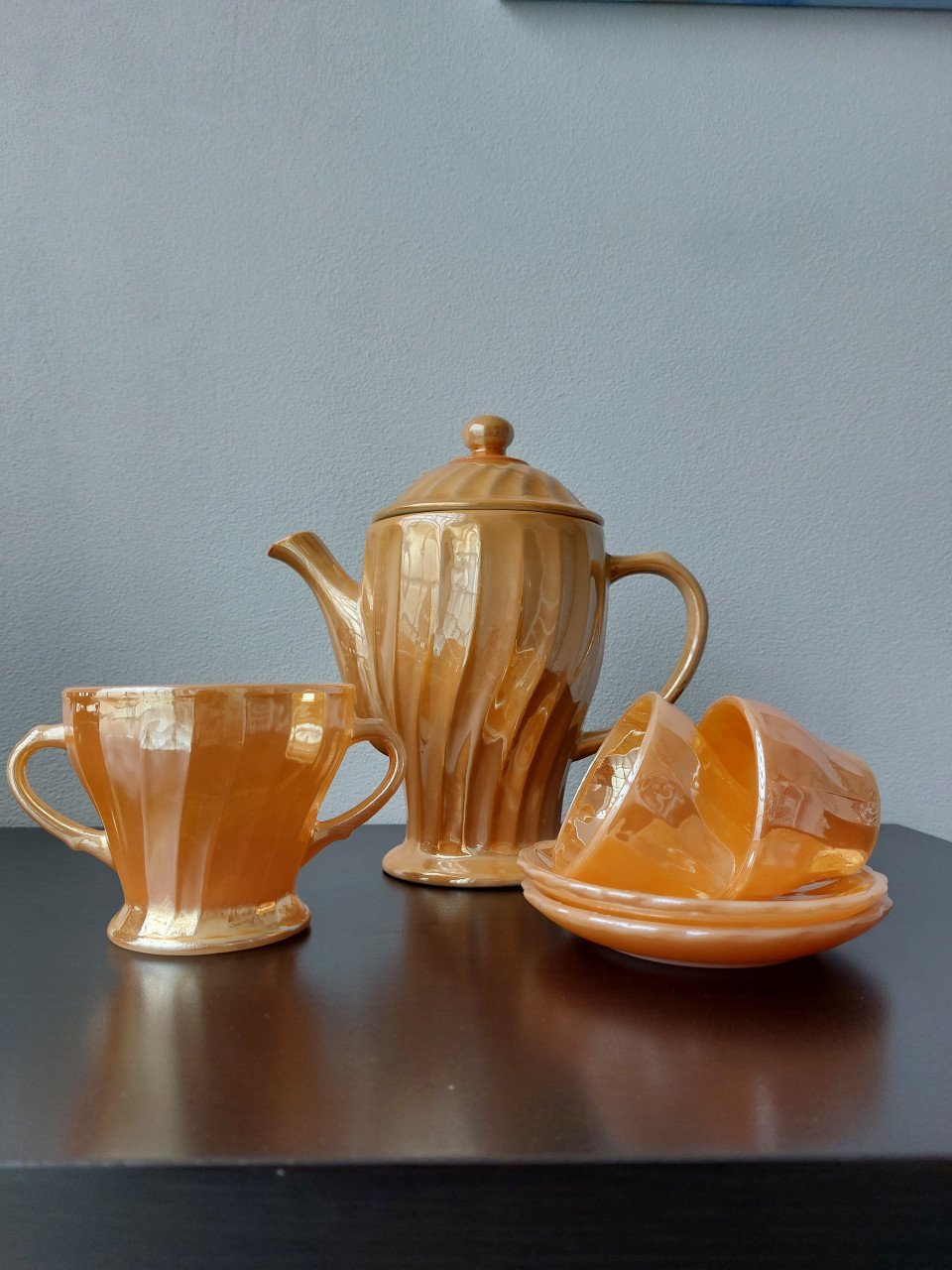 Anchor Hocking Theepot Suikerpot + kopjes.
