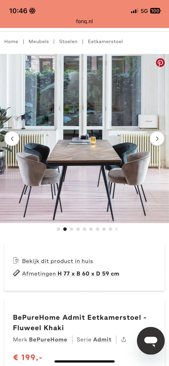 Eetkamerstoel 4x - fluweel - khaki/taupe/grijs - erg goede staat