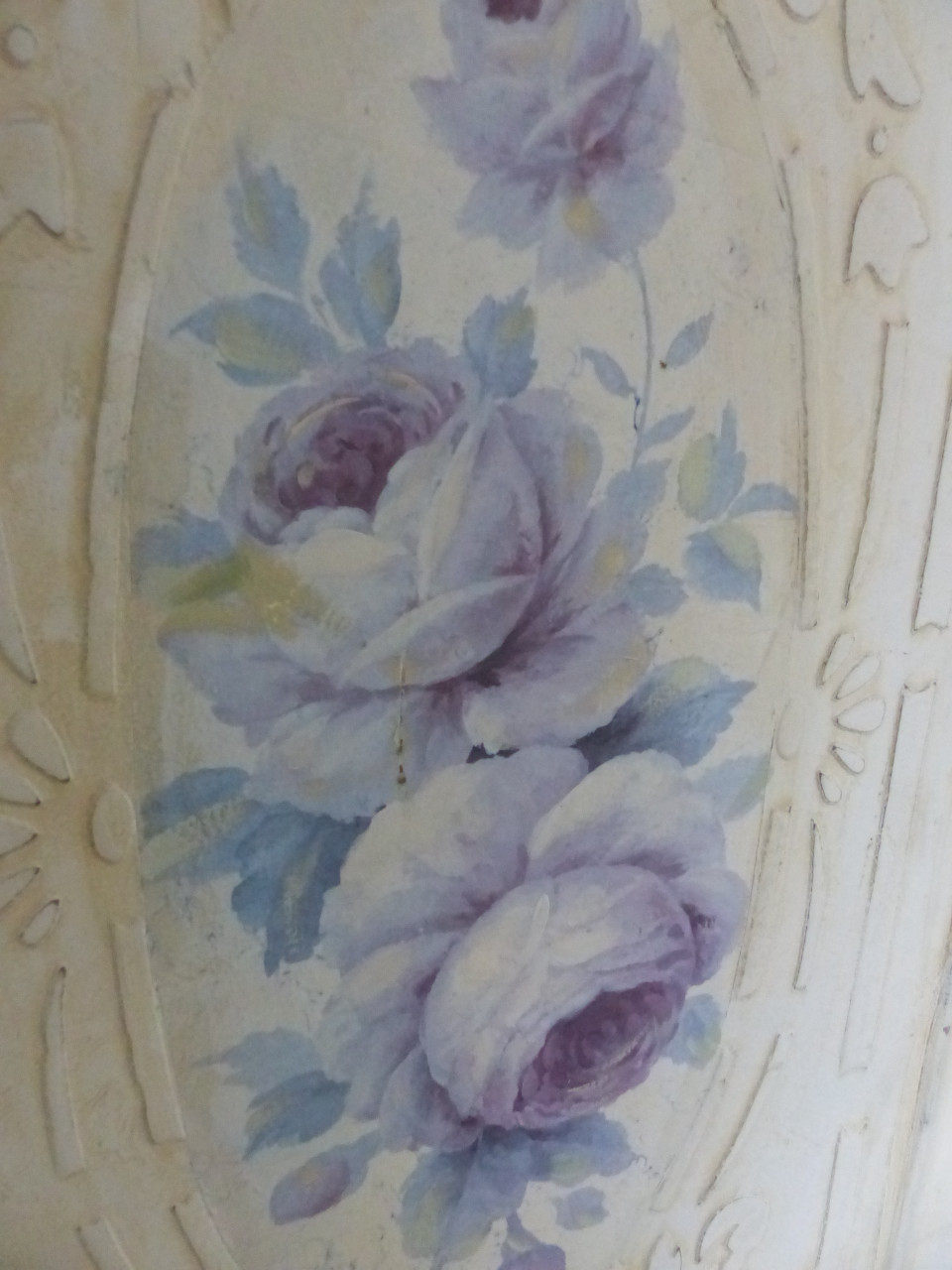 Kamesscherm brokant roomdivider bloemen geschilderd hout zwaar 40(3x)x180