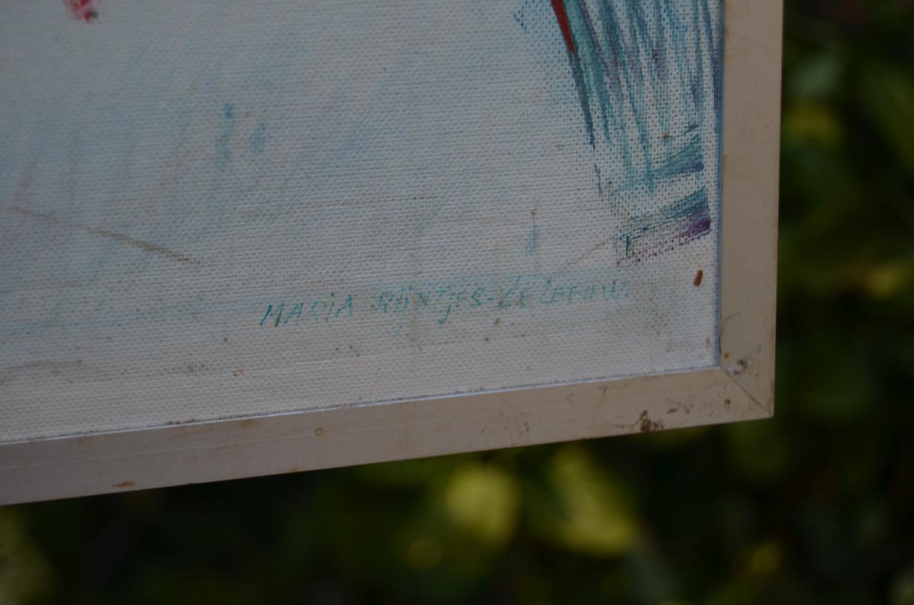 Abstract olie op board Maria Rijntjes de Leeuw (gesign.)