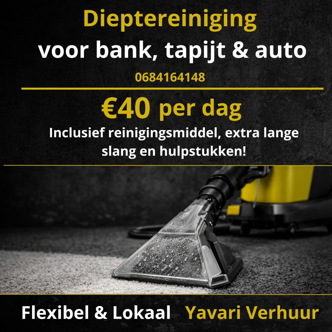 Auto interieur reinigen – Tapijtreiniger huren – €40 incl. middel