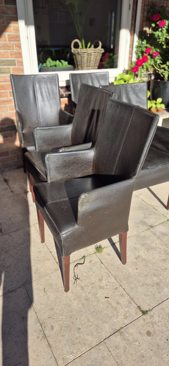 Hout / leren eetkamer stoelen 5 stuks