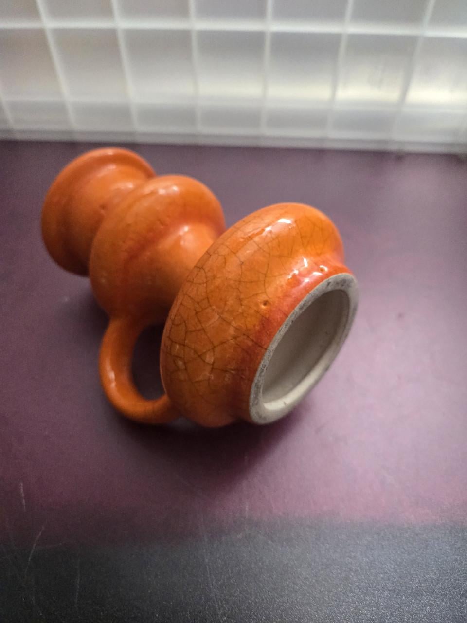 Oranje keramieken kandelaar met een craquelé glazuur, H12.5 Ø8.5-6.5 cm