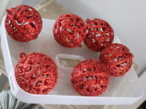 Set van 6 rode glitter kunststof barok kerstballen