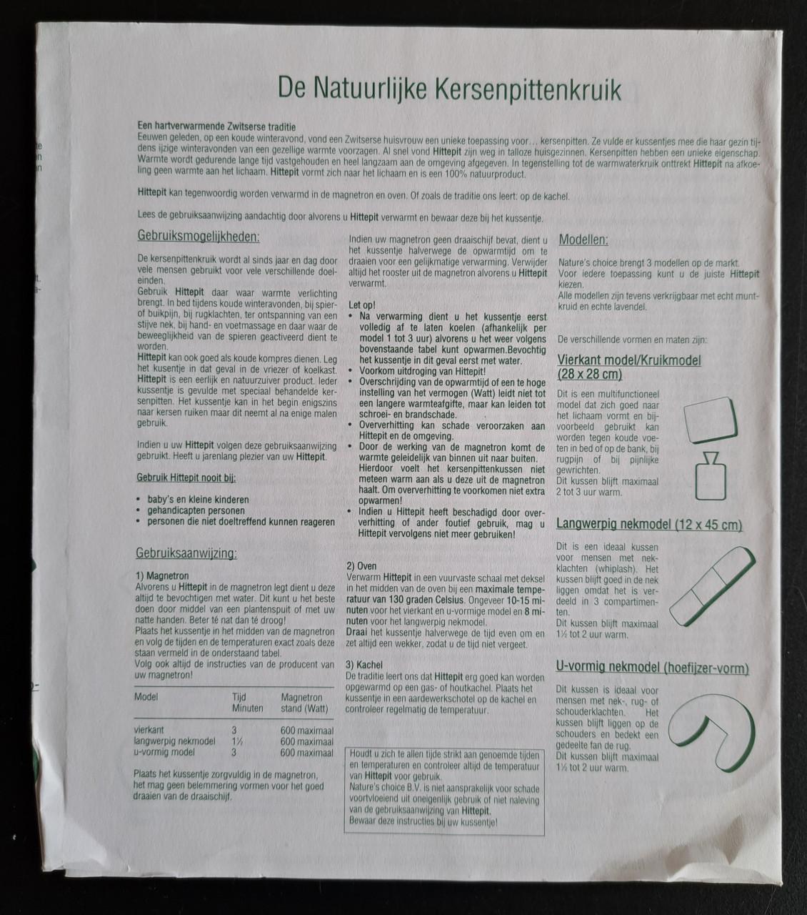 KERSENPITTENKRUIK ECO HITTEPIT met gebruiksaanwijzing