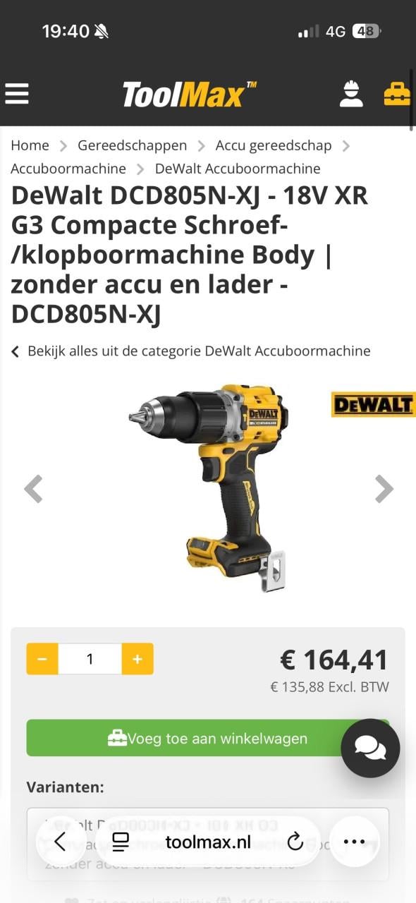 Dewalt DCD805NT 18v accu boormachine