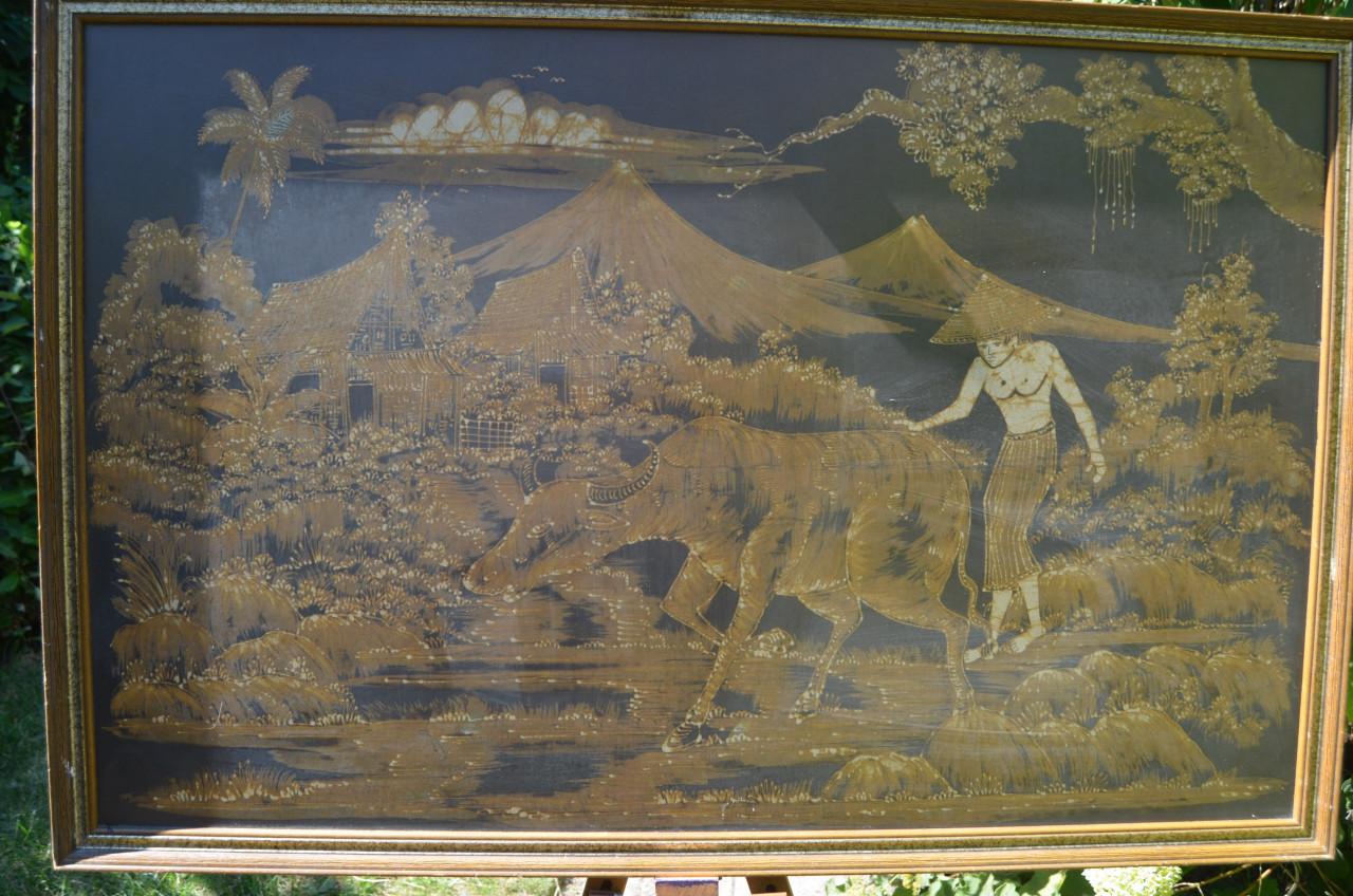Grote Indonesische batik 'Boer met Buffel'