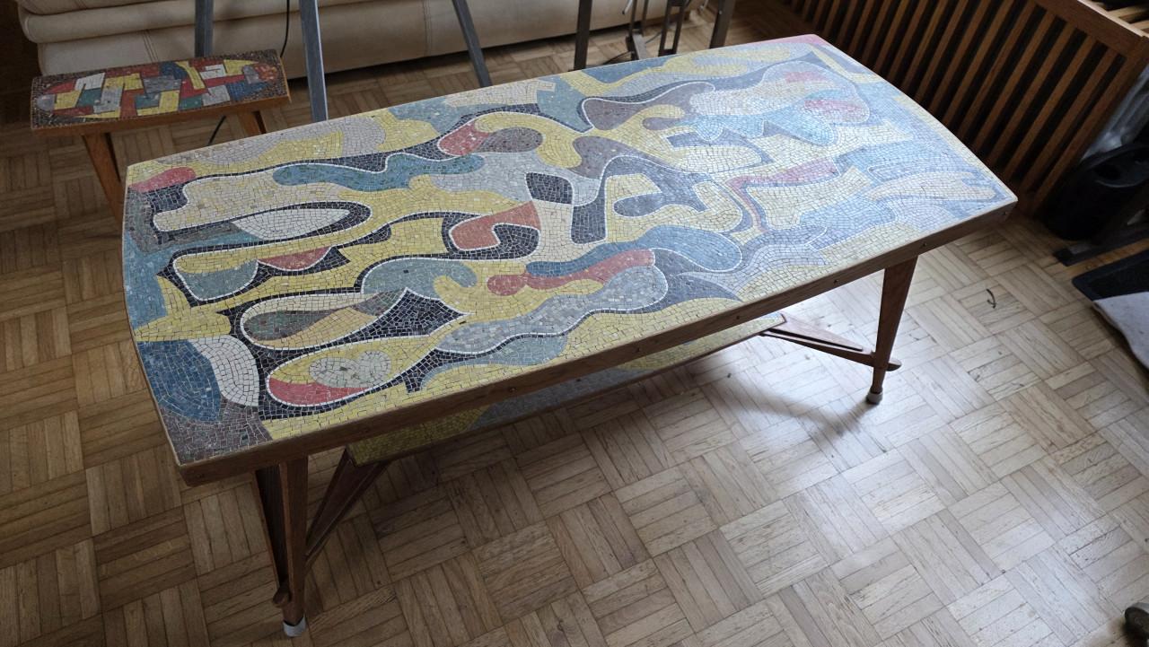 Handgemaakt eiken mozaïek tafel