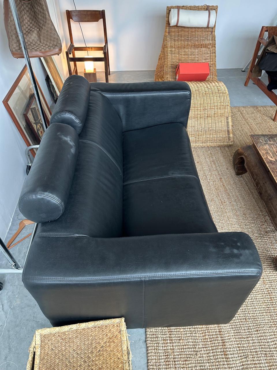 Zwart leren bankstel