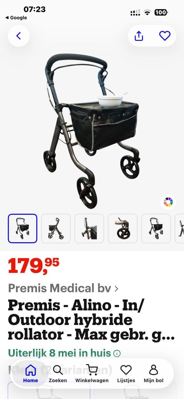 Opvouwbare + in hoogte verstelbare Rollator