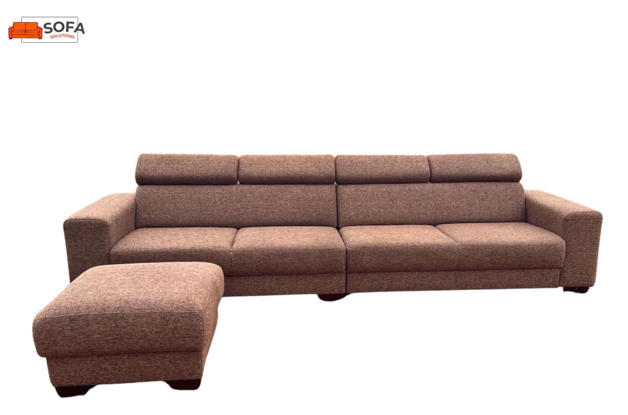 Grote Stoffen Bruine Hoekbank 4-Zits + Hocker-Gratis Levering NL