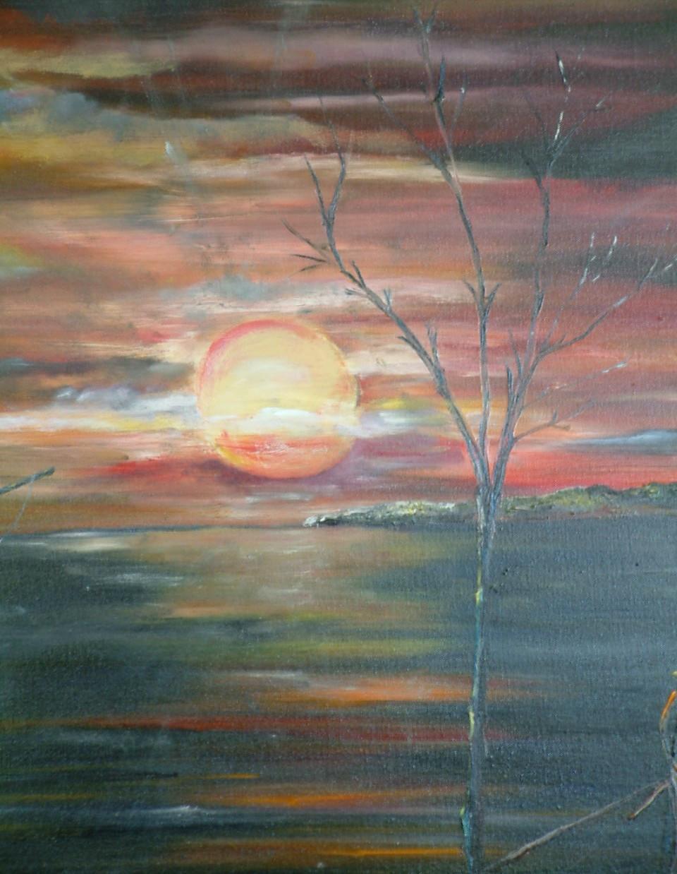 Tholen 61  ondergaande zon 100 x 80 cm  olie verf op doek