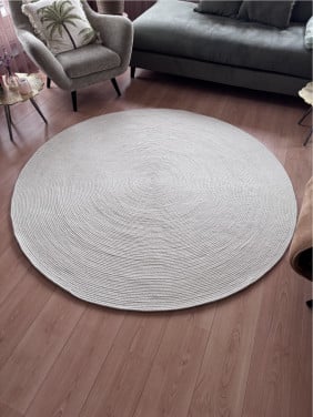 Vloerkleed wit rond 180 cm wol (zo goed als) nieuw
