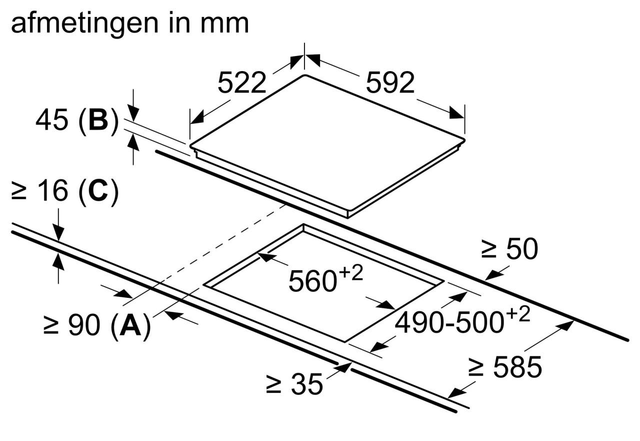 Z.G.A.N. Bosch Keramische kookplaat 60 cm Zwart. (inbouw)