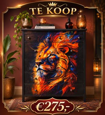 Unieke Ladekast met leeuw decoupage