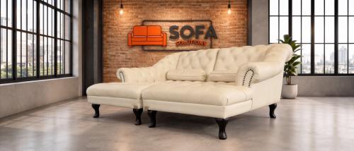 Chesterfield Chaise Lounge Set-Tijdloos Echt Leer Design-Luxe Uitstraling