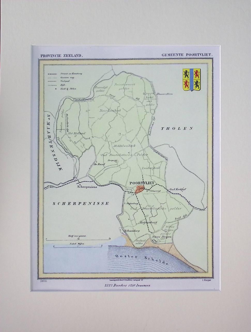 Hist. gem. kaarten gemaakt door J. Kuyper, nu in kleur Tholen en St. Phi.l
