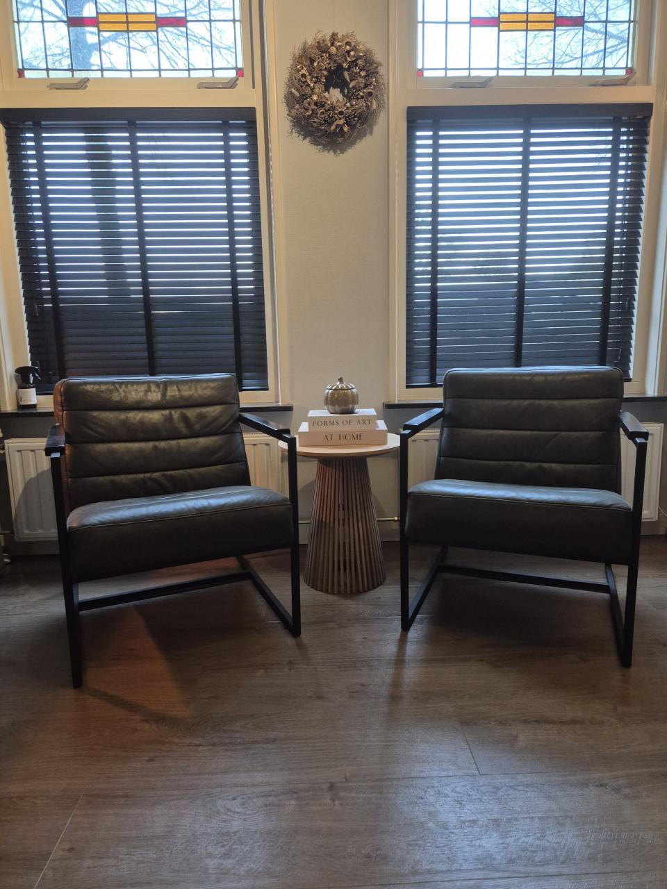 2 x groene leren fauteuil van merk Volt