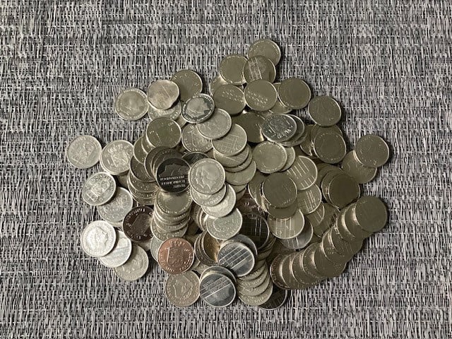 Nederland , 4 kilo nikkelen munten.