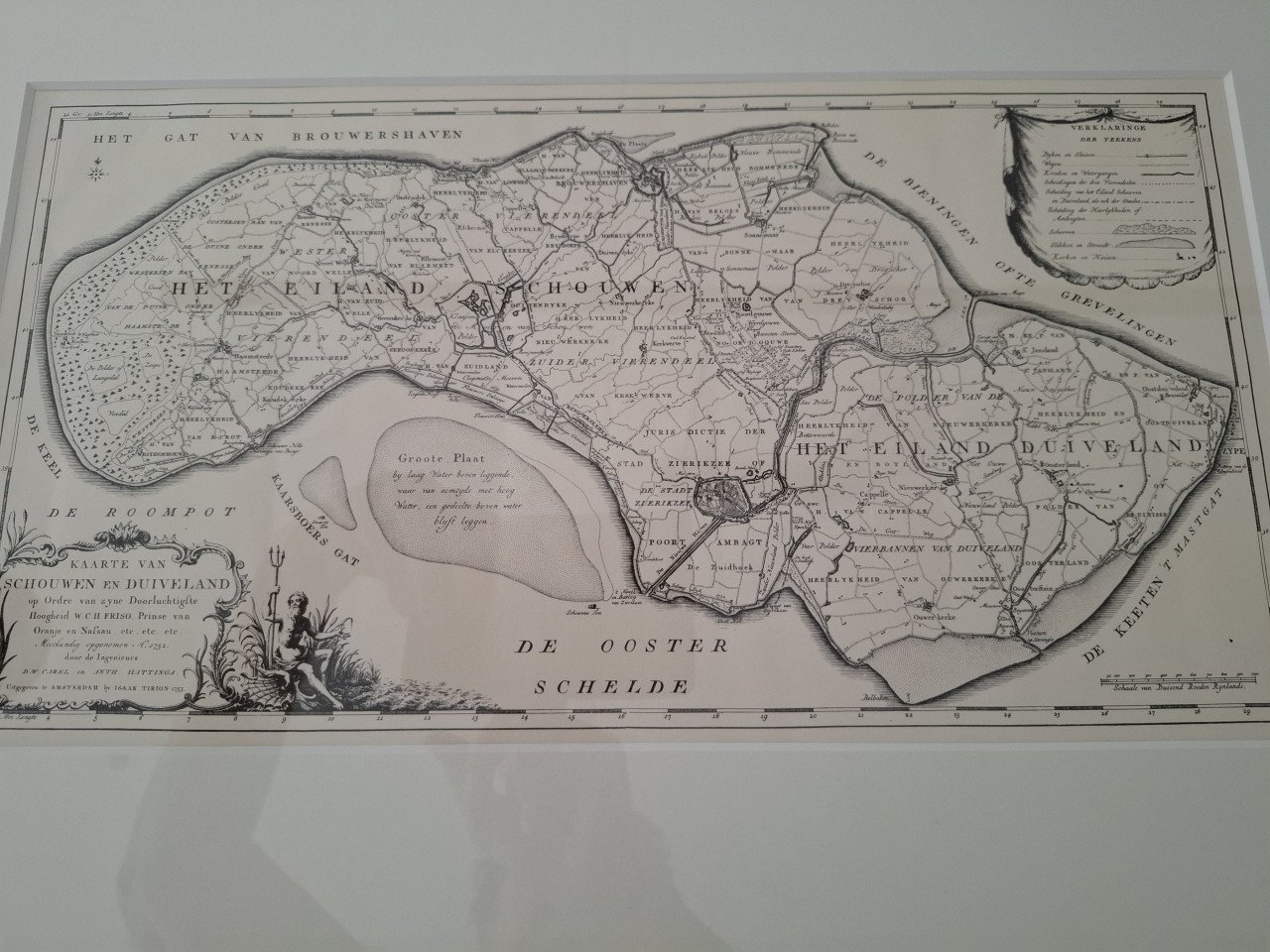 Kaart Schouwen-Duiveland -Repro -jaartal 1752 . Hattinga kaart. Heel mooi