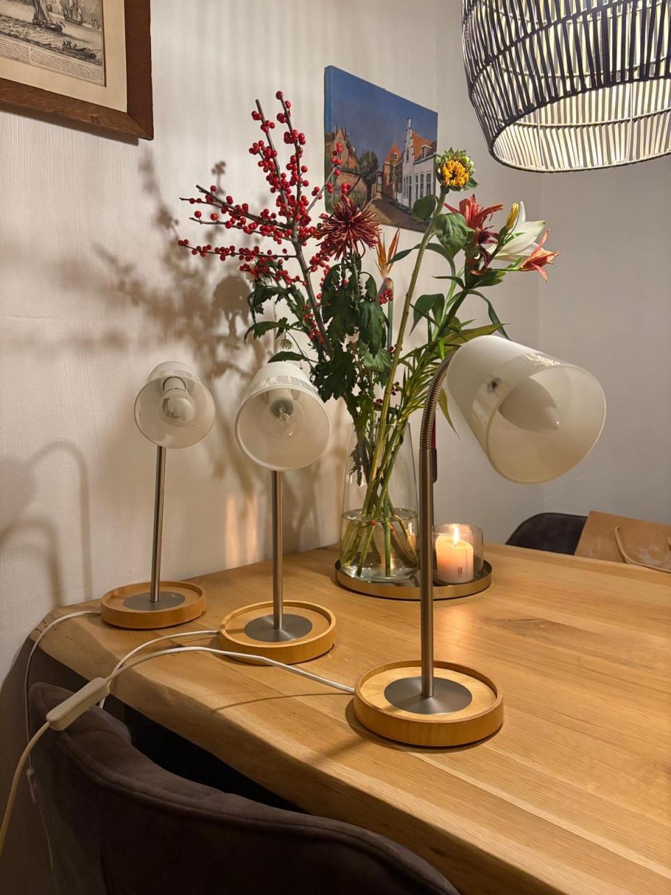 3x moderne tafellamp – hout & metaal – Scandinavisch design