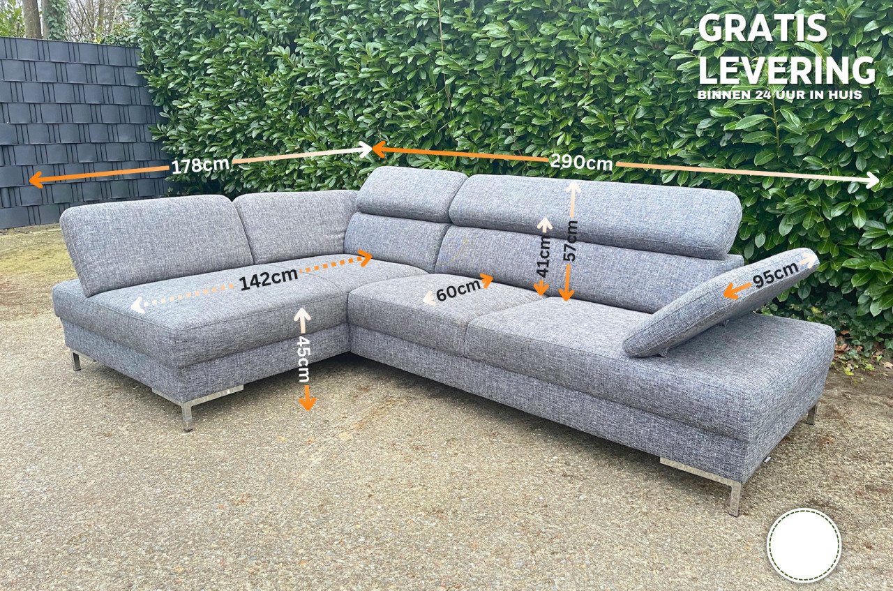 GRATIS LEVERING HEEL NL Montel Grijs Stoffen Hoekbank