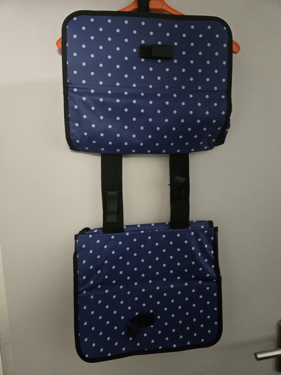 Donkerblauwe dubbele fietstas met een wit stippenpatroon 40x30x10cm Nieuw