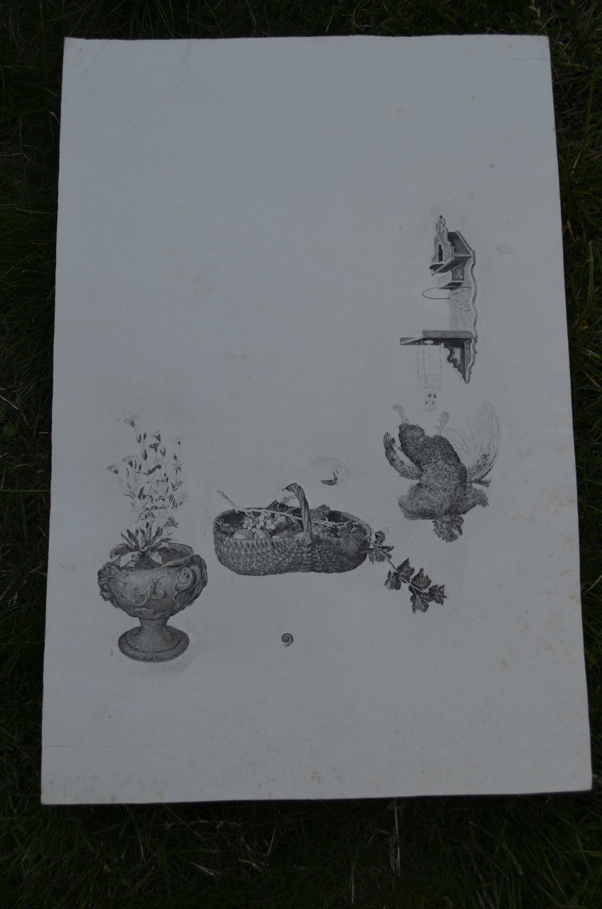 9 Staalgravures 19e eeuws Stadia van een schilderij