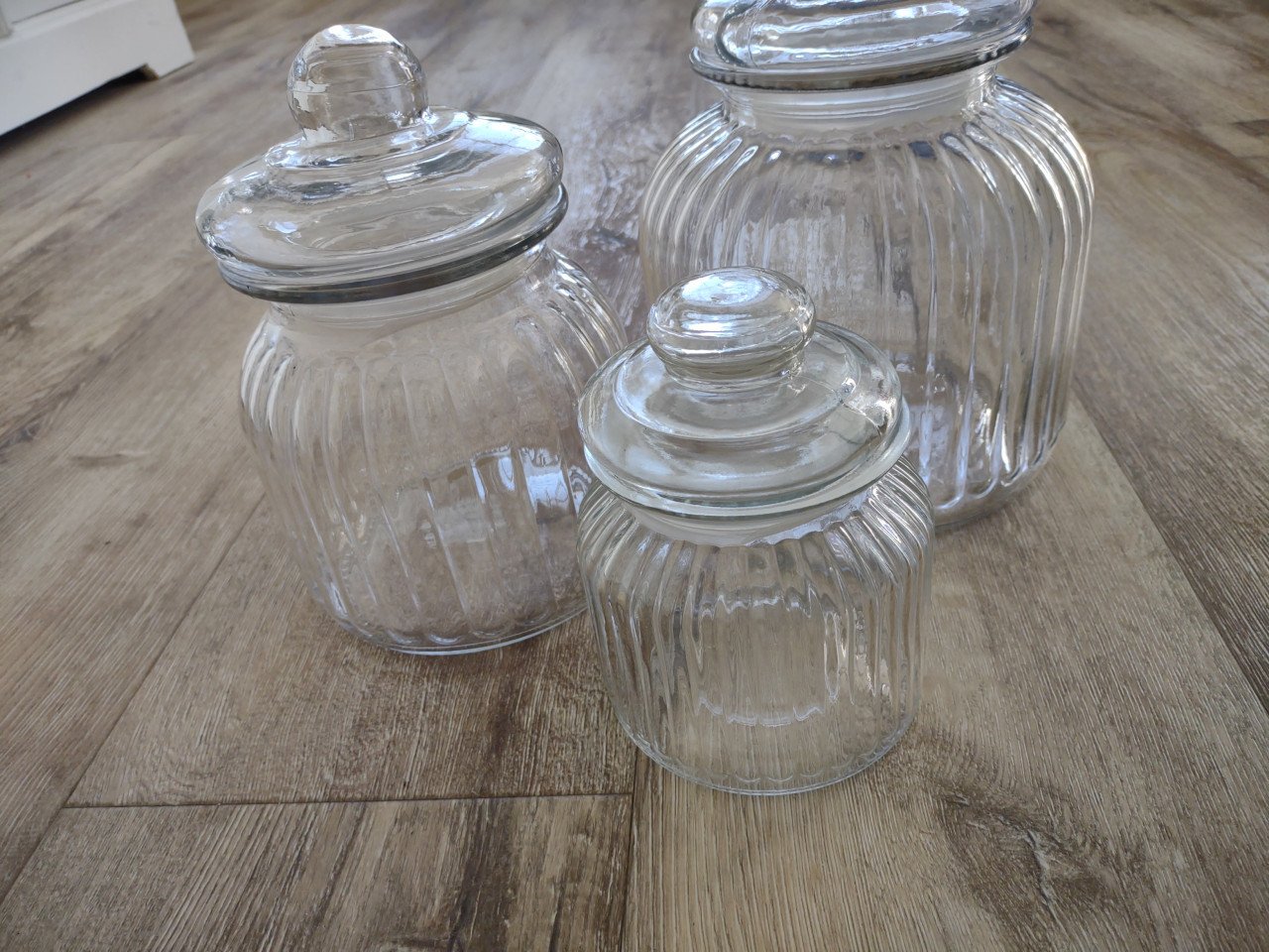Luxe set glazen weckpotten, stolpen met deksel, koekjespot.