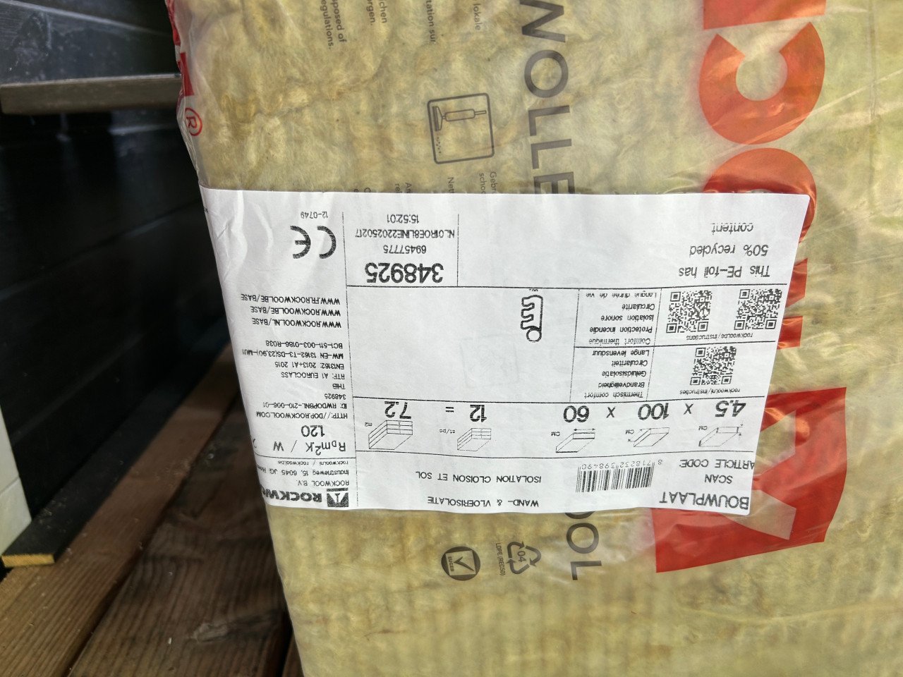 Steenwolplaten 100x60x4,5 cm