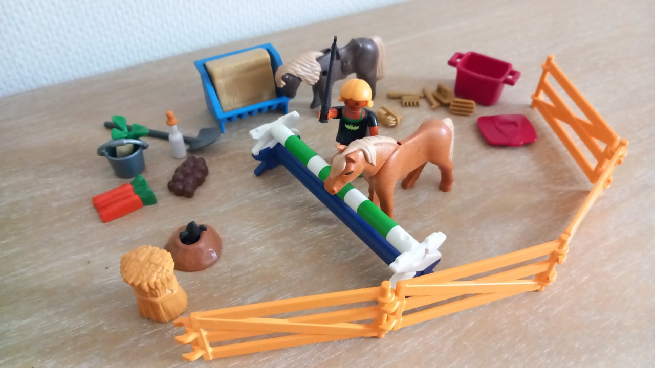 Playmobil paardjes in bewaarbox