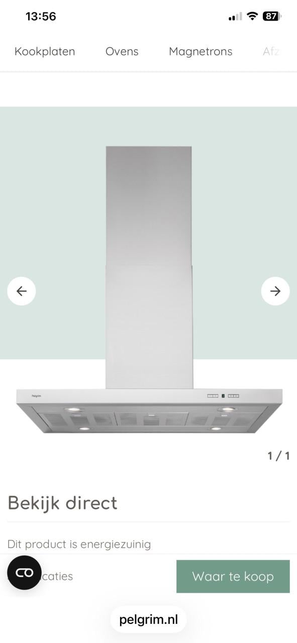 Pelgrim eiland afzuigkap rvs