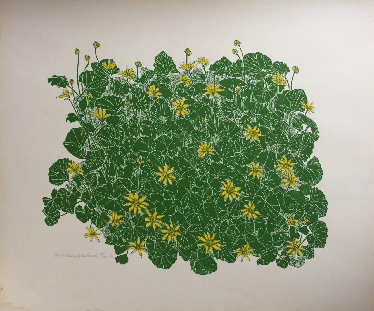 Fraaie litho uit 1984 van Henny Huser, getiteld  “Speenkruid”.