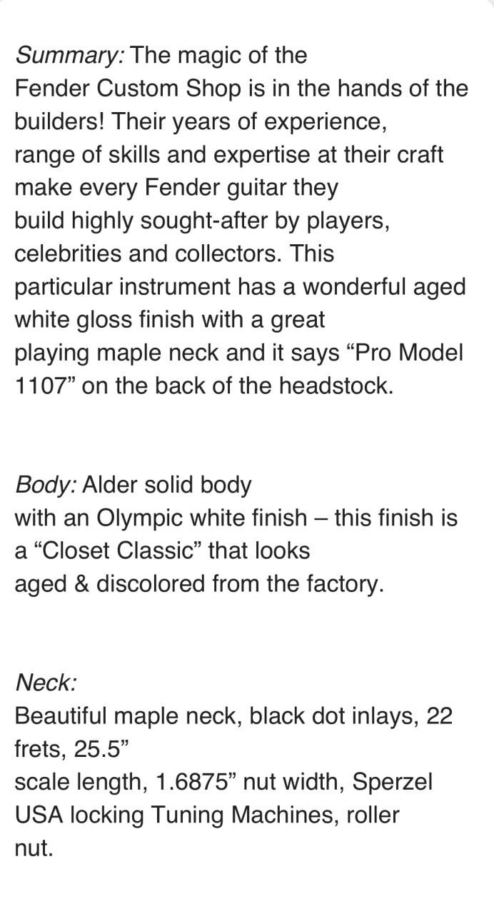 Fender Custom Shop Stratocaster pro closet classic