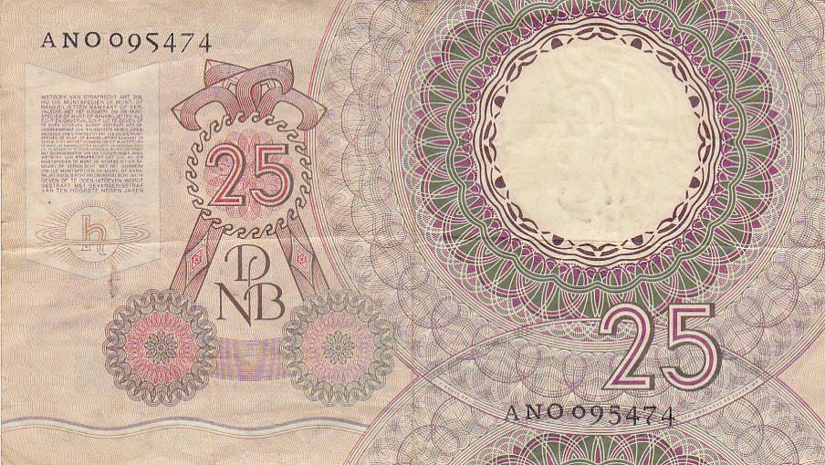 Biljet 25 Gulden 1955 Huygens  Bieden